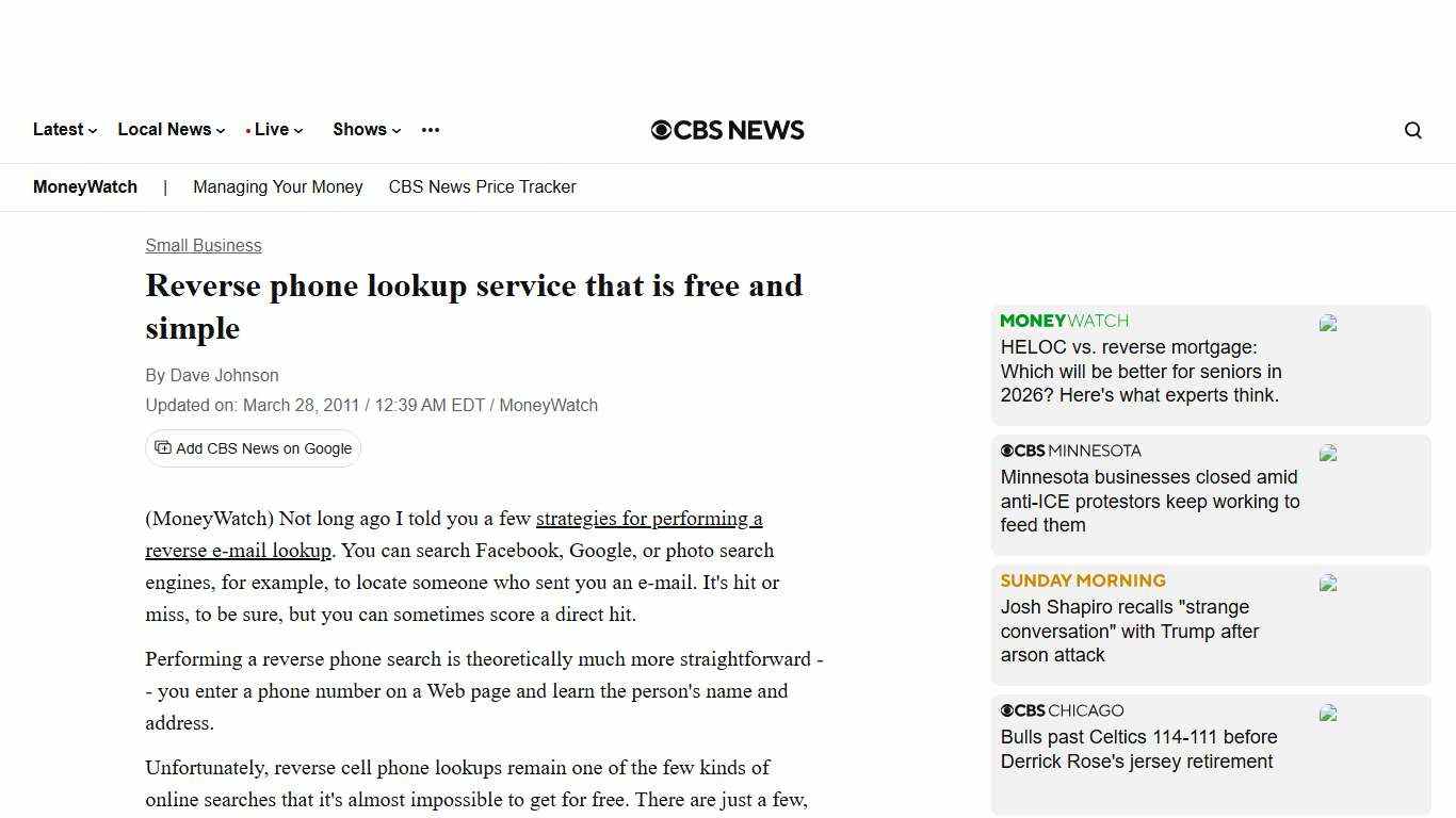 Reverse phone lookup service that is free and simple - CBS News